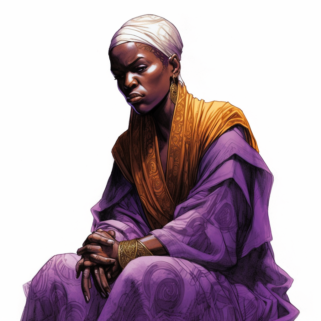 Female monk in purple robe with white sash