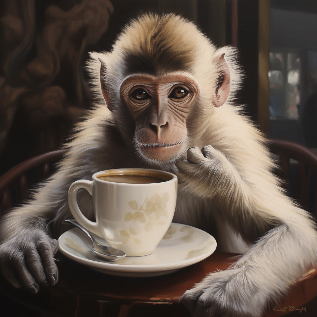 Cute monkey enjoying a cappuccino