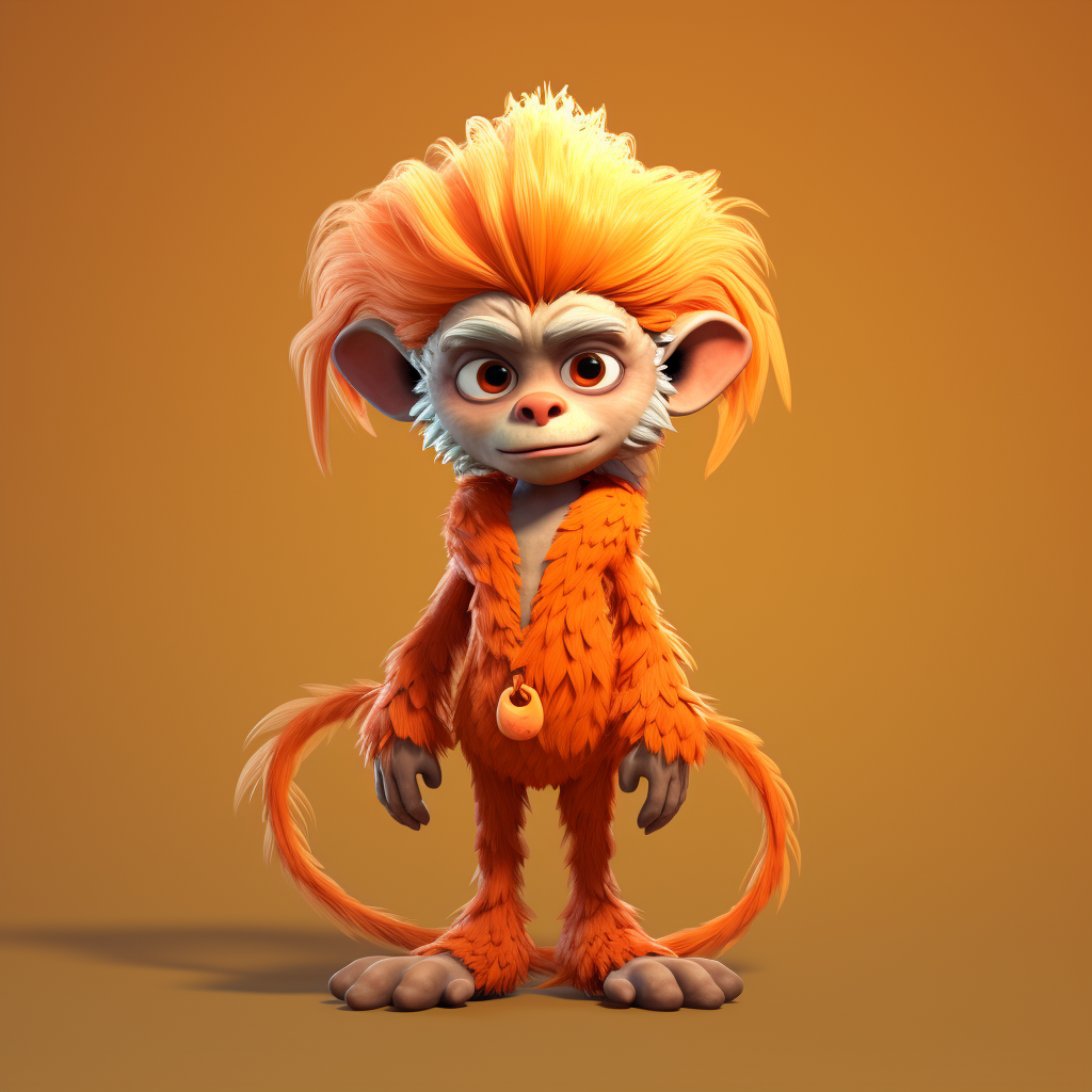 Adorable female monkey with orange fur - cartoon concept art