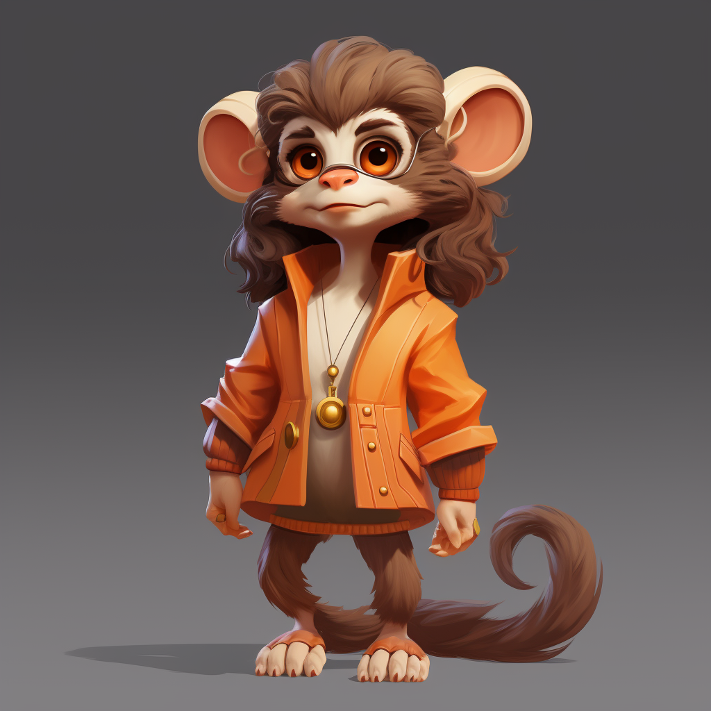 Cartoon-style female monkey with round ears and orange coat