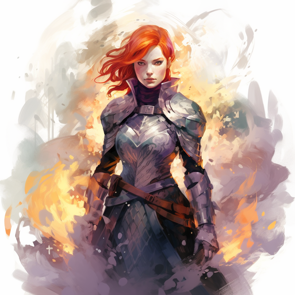 Female Paladin with Red Hair and Purple Eyes