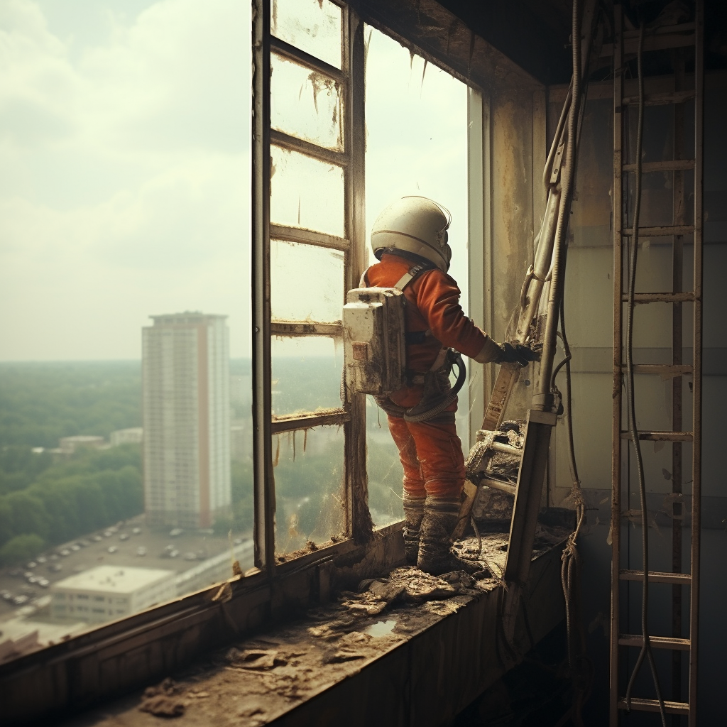 Female Polish cosmonaut cleaning windows - MidJourney Prompt