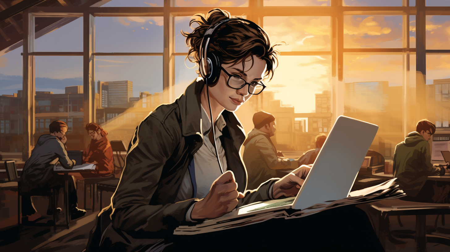 Illustration of a Female Professor Using a Laptop