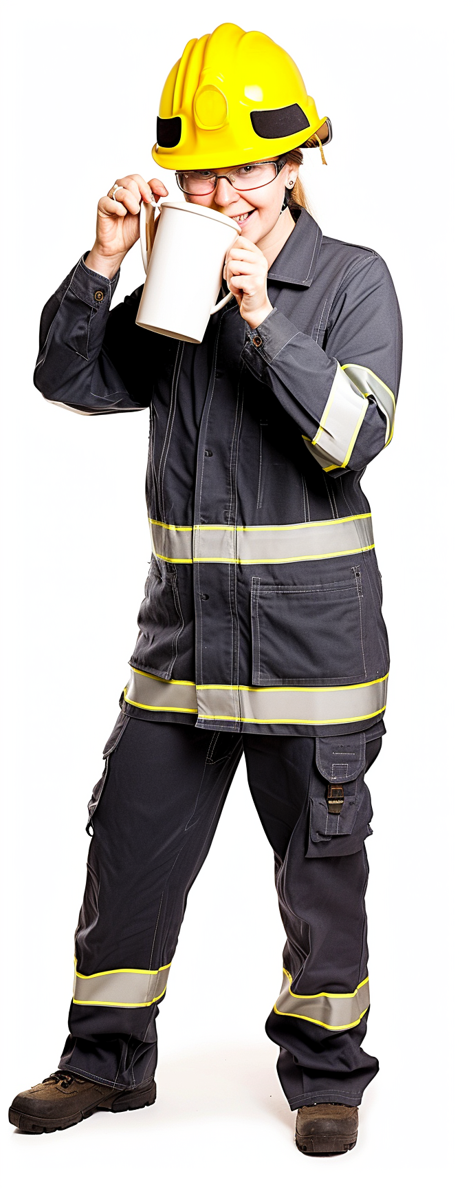 Portrait of female rescue service having lunch break