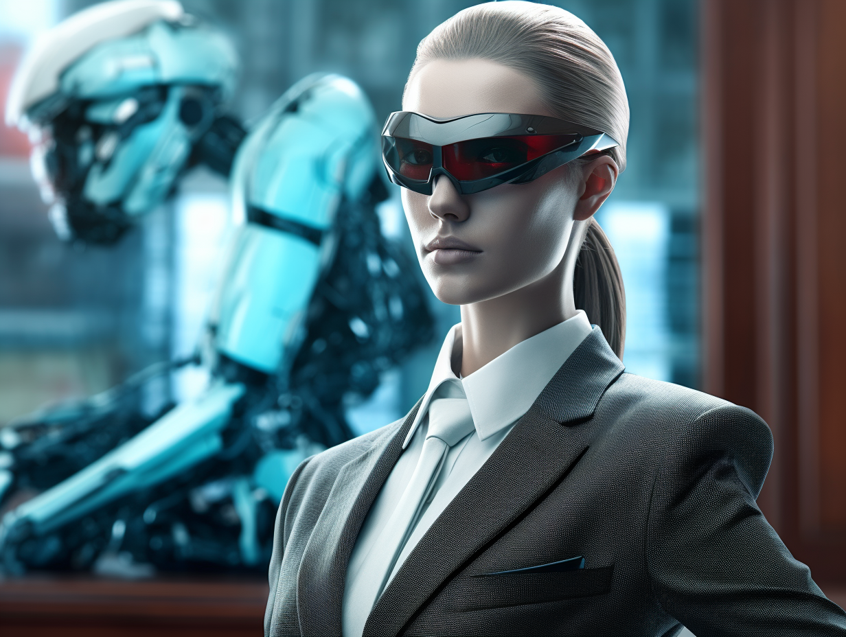 Female Robot Lawyer in Court