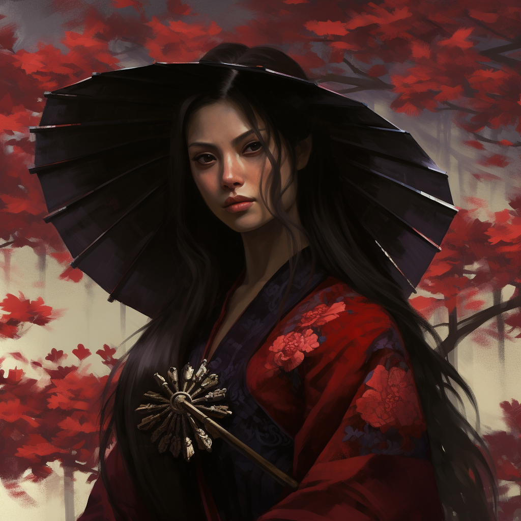 Female Samurai Courtier with Black Fan