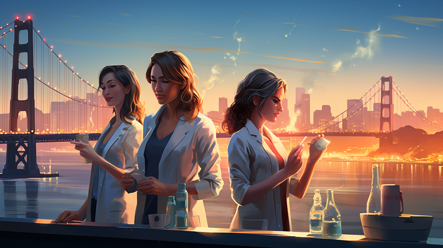 Young female scientists in laboratory