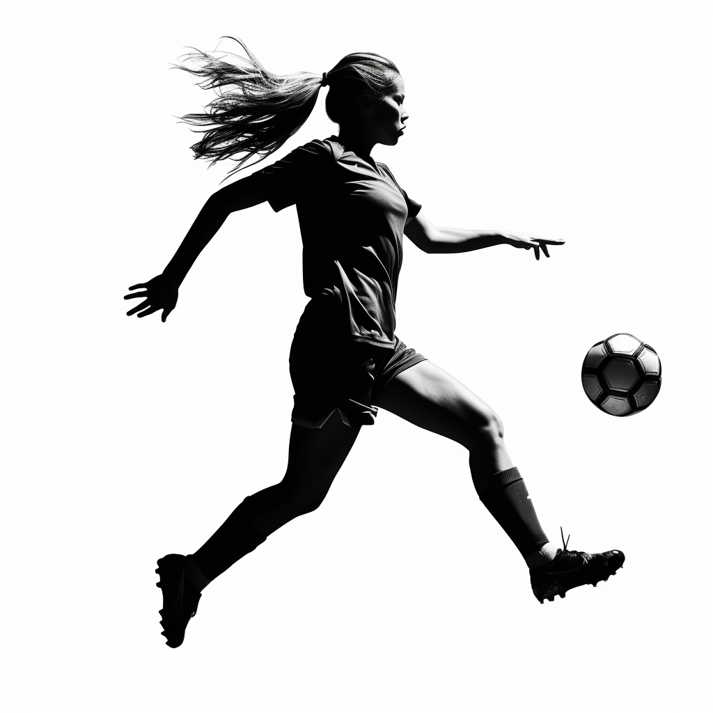 Female soccer player kicking ball silhouette