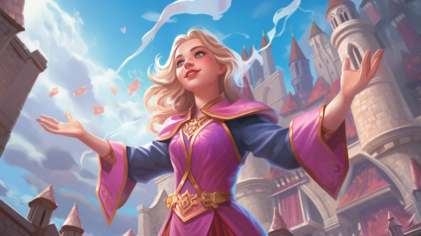 Sorcerer with Blond Hair and Magenta Magic Shapes