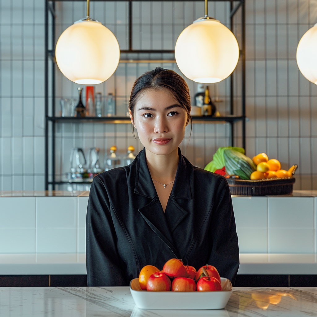 Female staff black uniform concierge counter