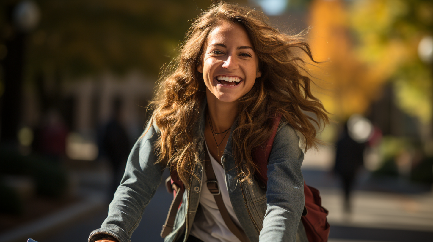 Female student riding bike