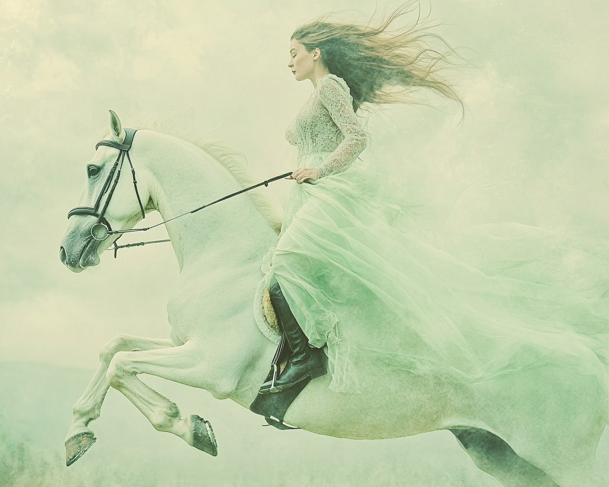 Female Superhero on White Horse