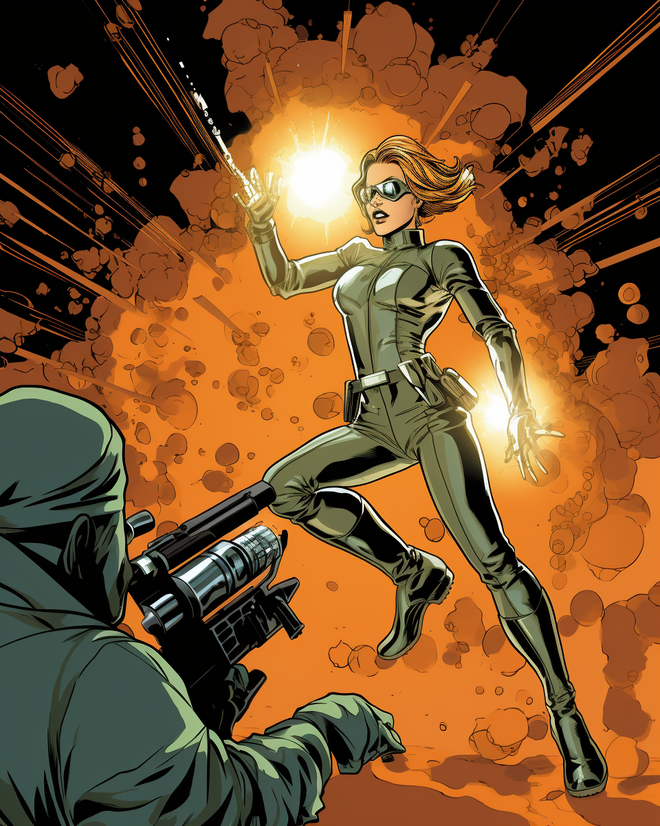 Female tech soldier firing statis ray gun