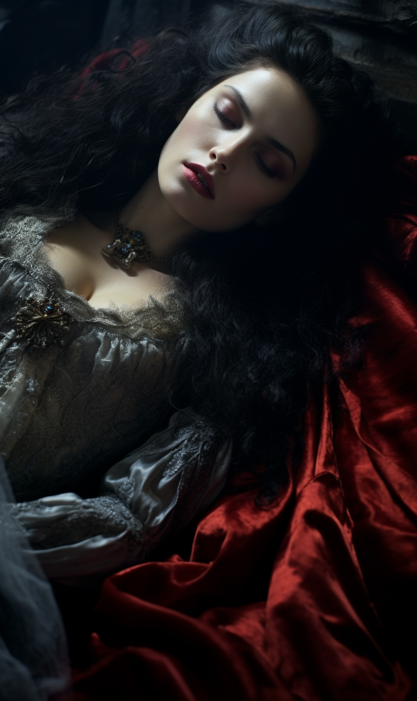 Female vampire awakening from slumber