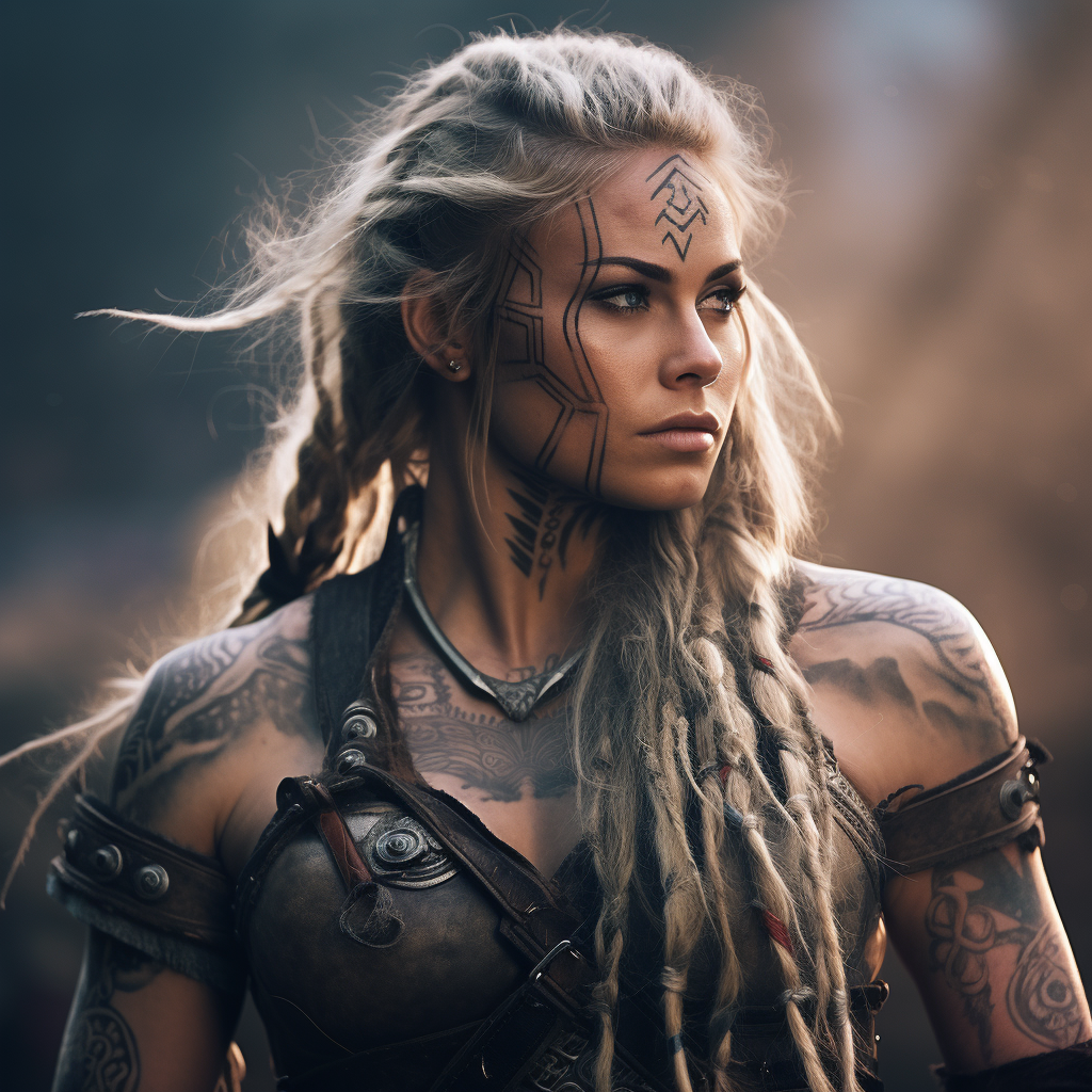 Female Viking Warrior with Tattoos and Bold Look