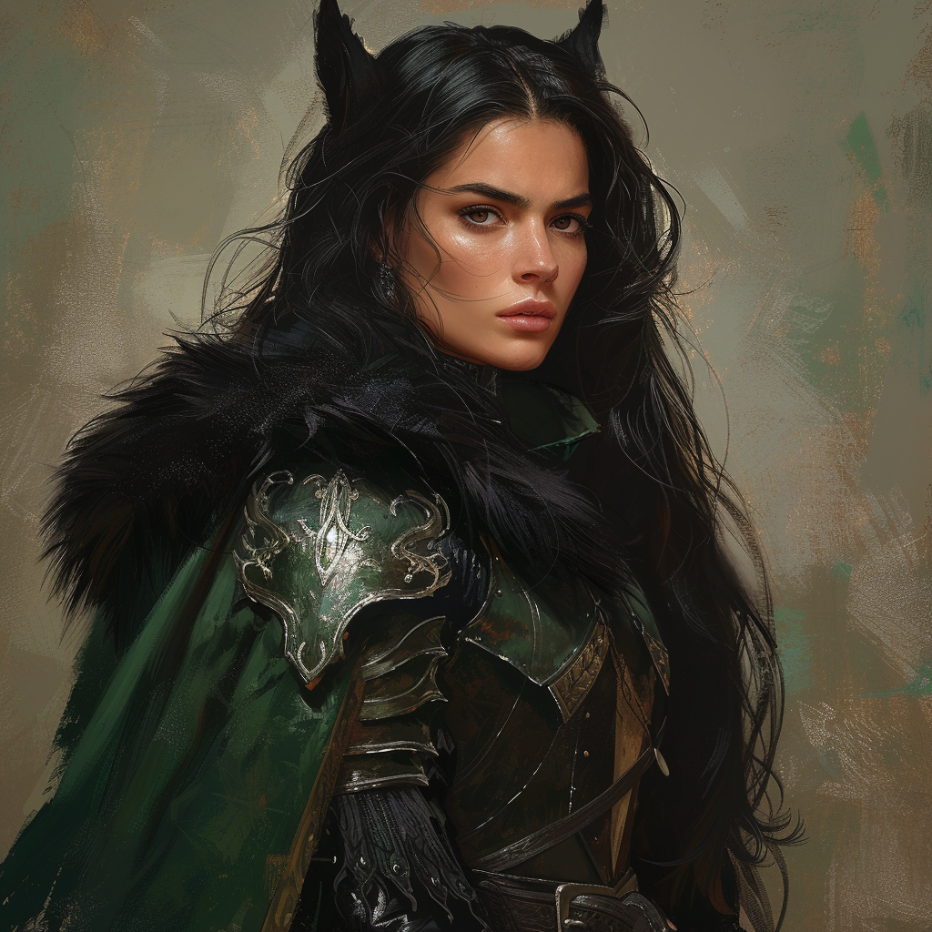 Portrait of Female Warrior with Green Mantle Armour