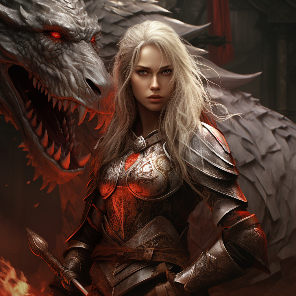 Mighty half-dragon female warrior