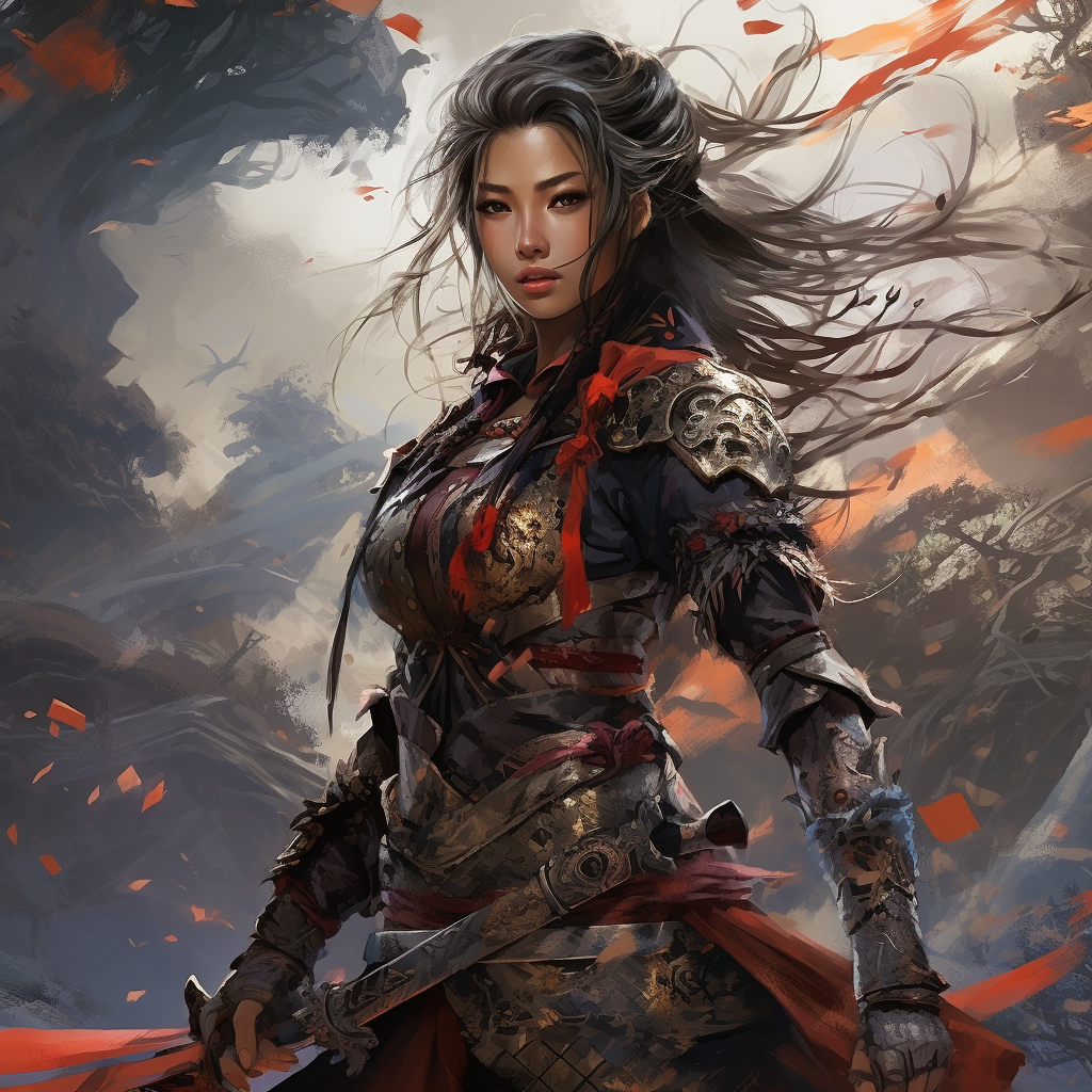 Illustration of a strong female warrior on her redemption journey