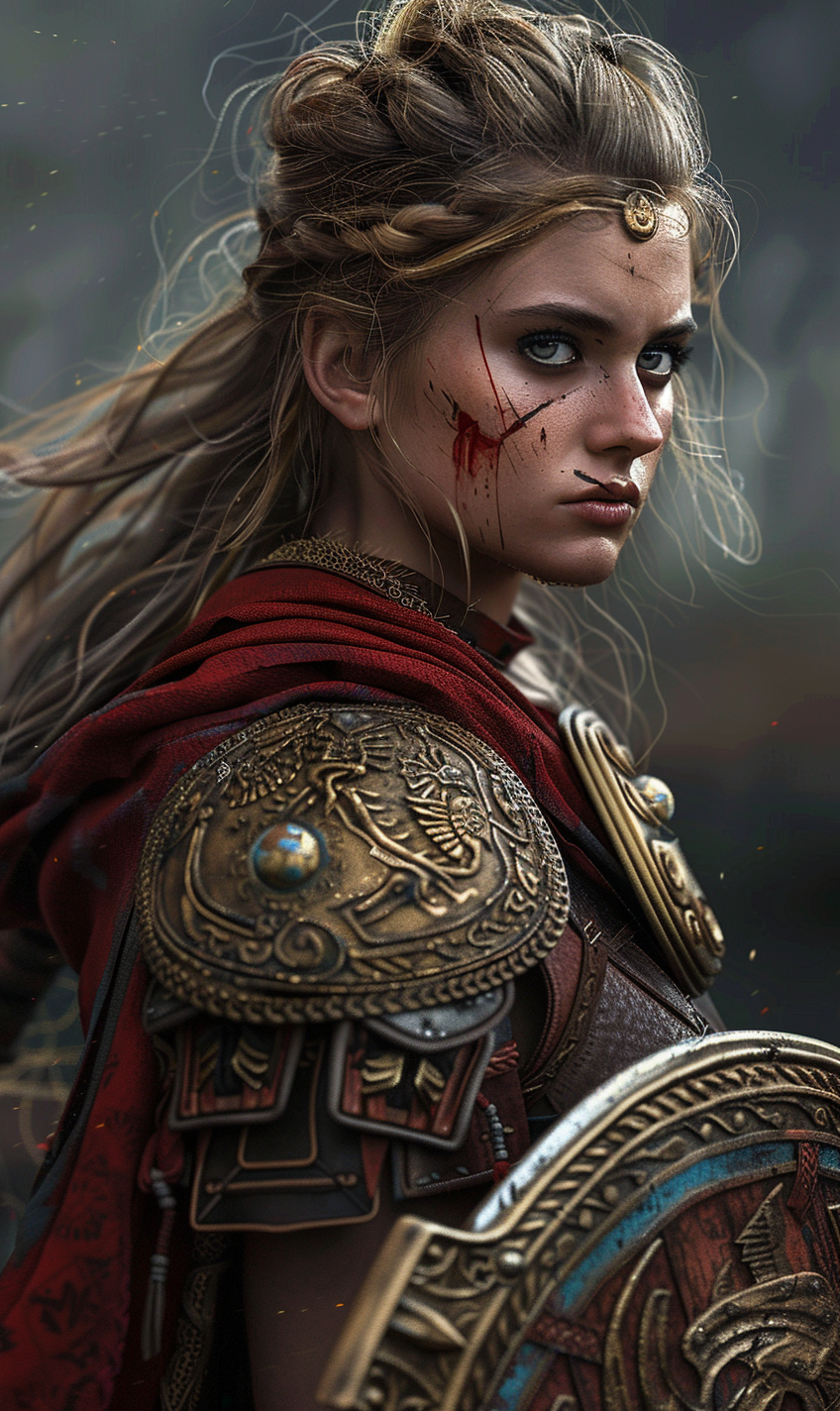 Female warrior in realistic image