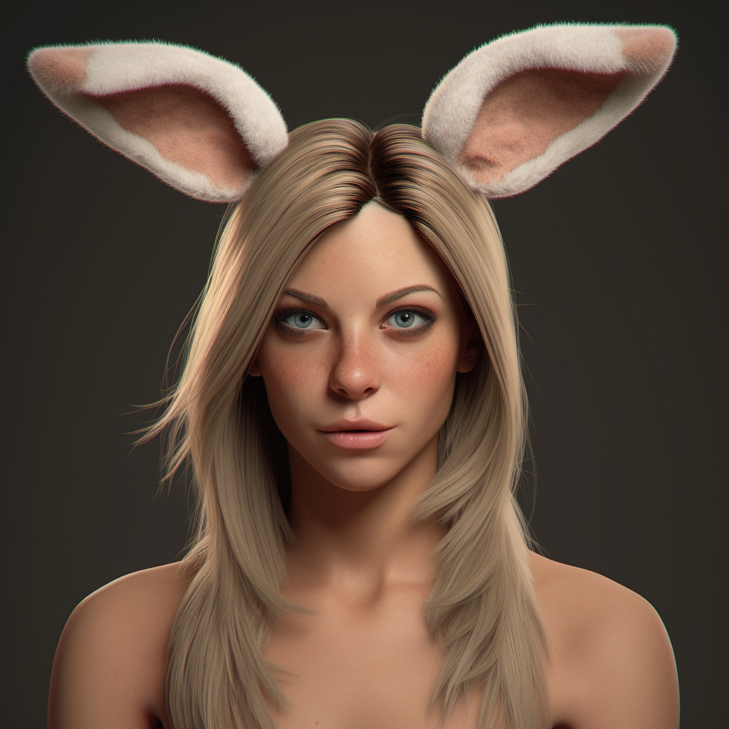 Detailed realistic 35 year old female bunny ears