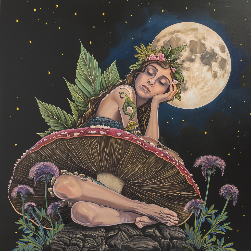 Female fairy on mushroom moon