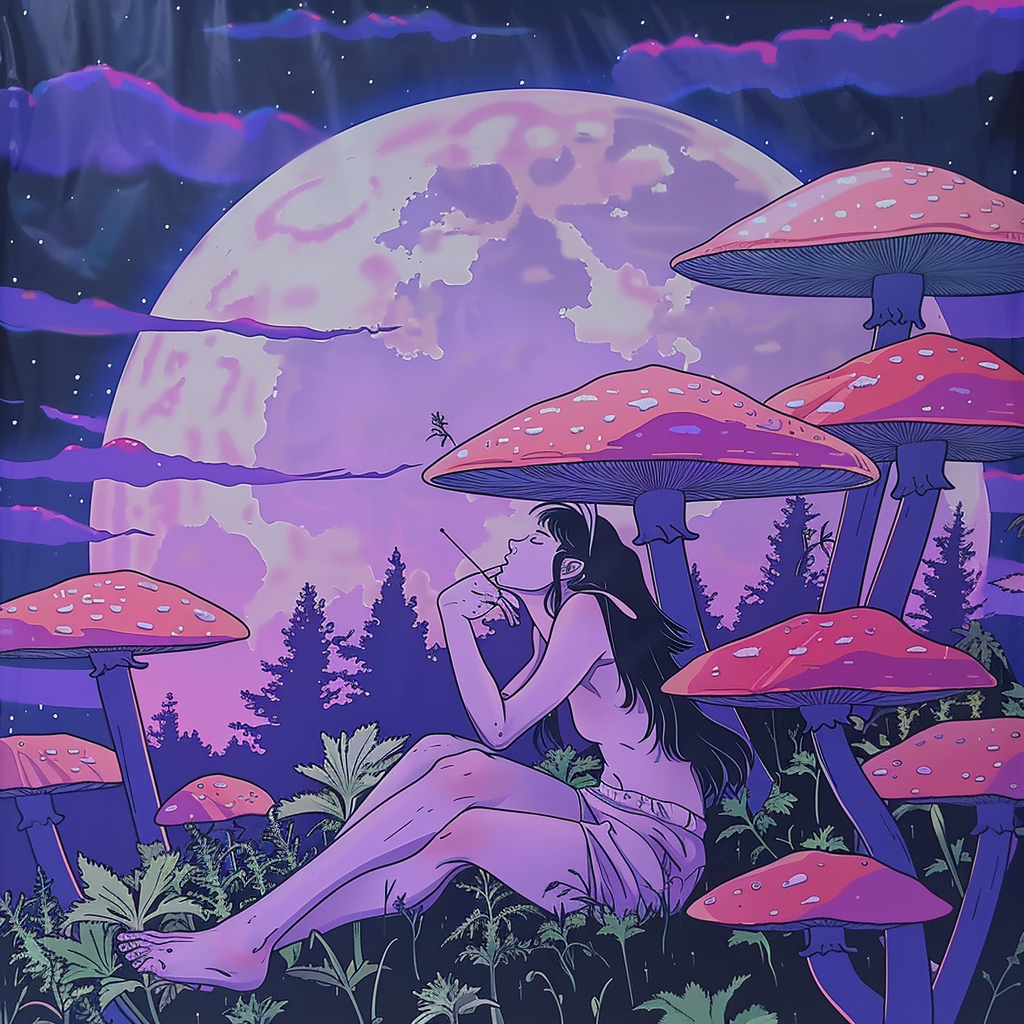 Weed fairy on mushroom moon