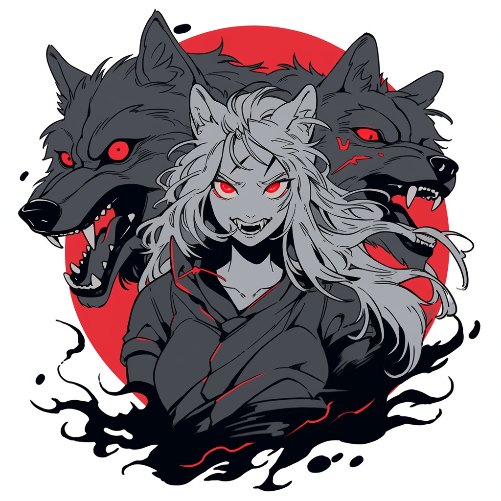 Cool female werewolf cartoon illustration