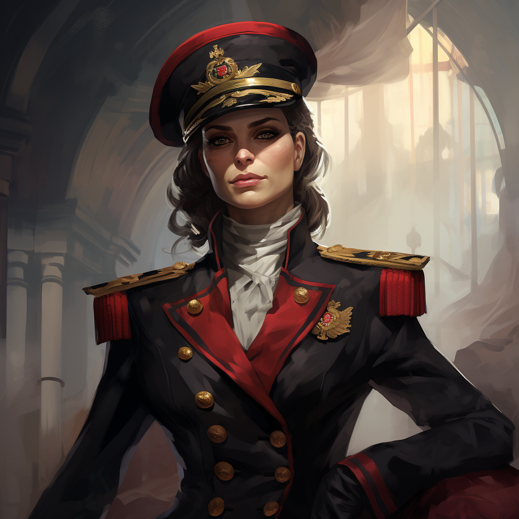 Female Admiral in Modern Uniform with Red and Gold Trim