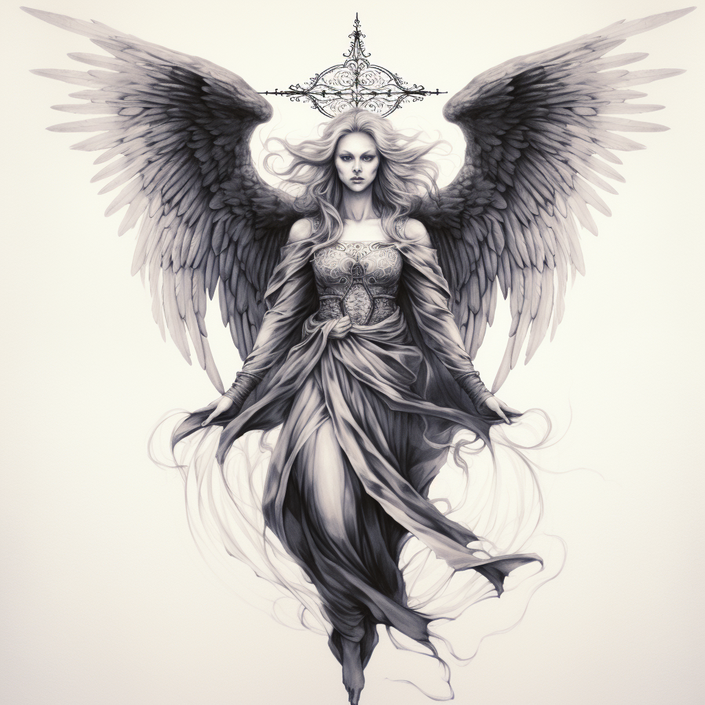 Black-winged Female Angel with a Satanic Look