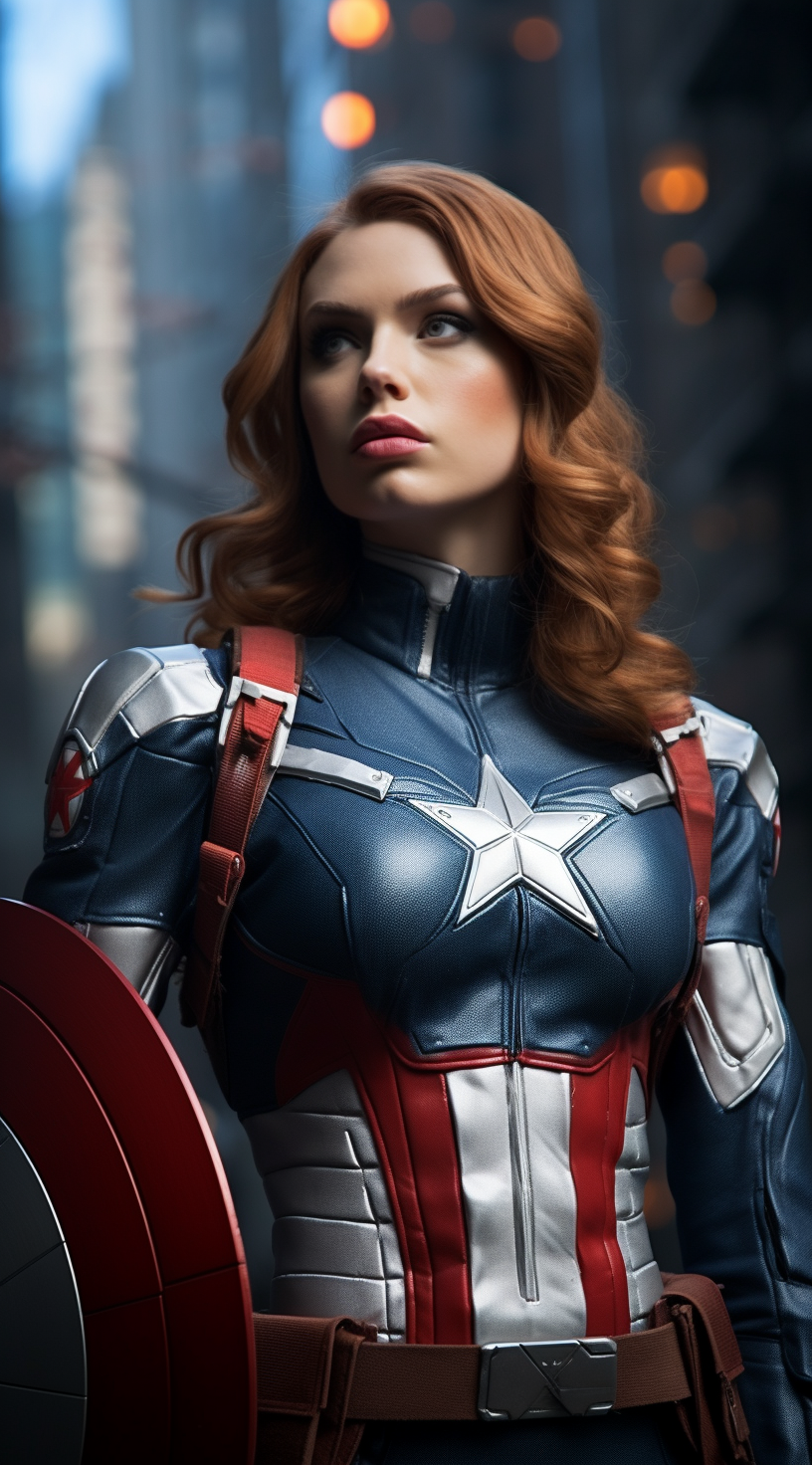 Female Captain America with American Flag