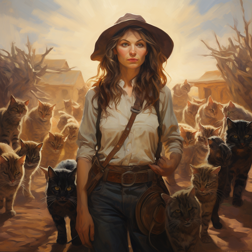 Female cat herder in Tony Sart style