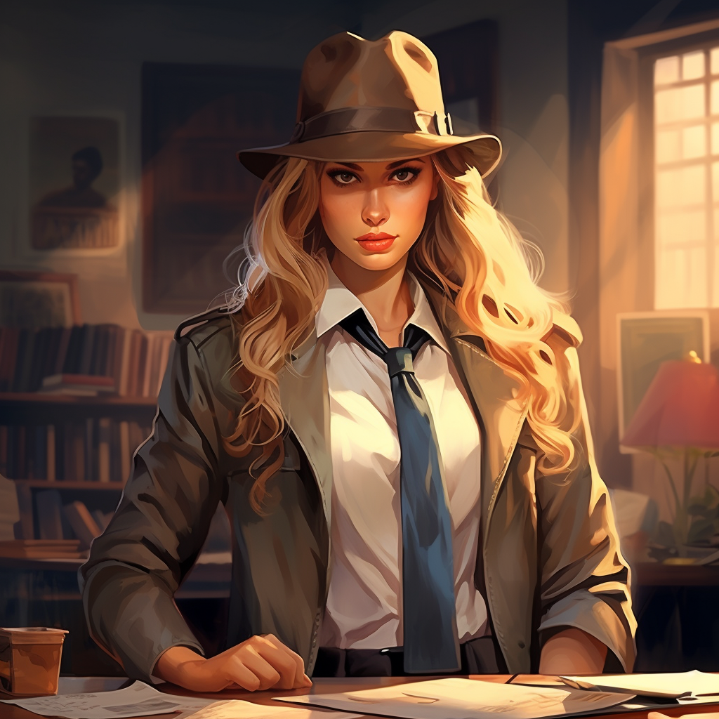 Realistic female detective in office investigating