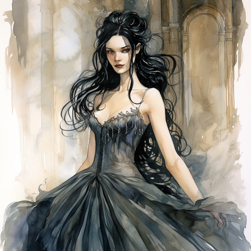 Elegant Female Elf Vampire in Ballroom Gown