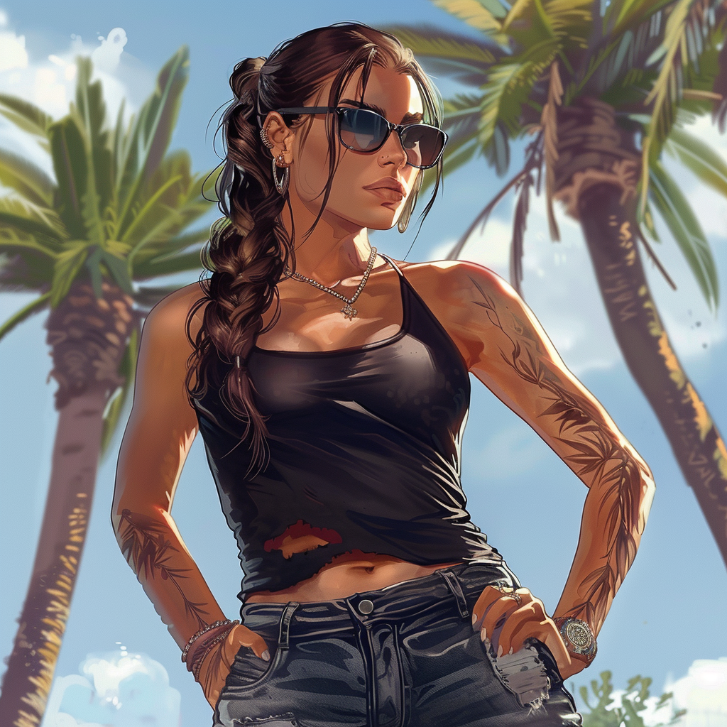 Female gang member palm tree sunglasses