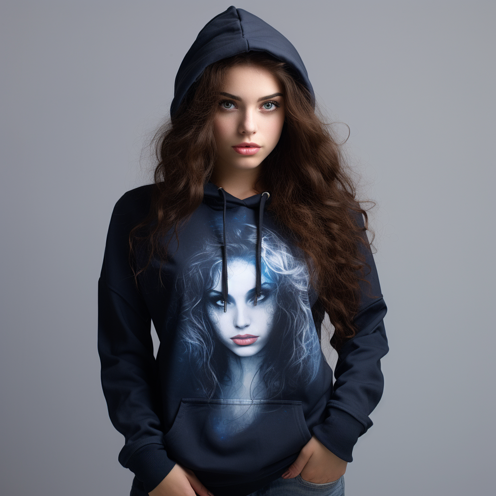 Stylish hooded sweatshirt on female model