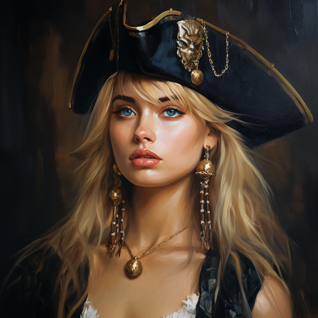 Beautiful blonde pirate with bandana and earrings