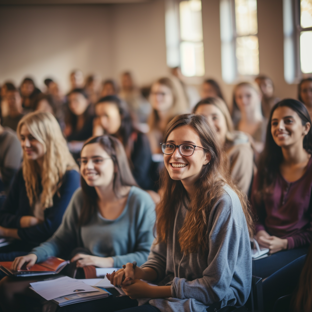 Young women actively participating in lecture