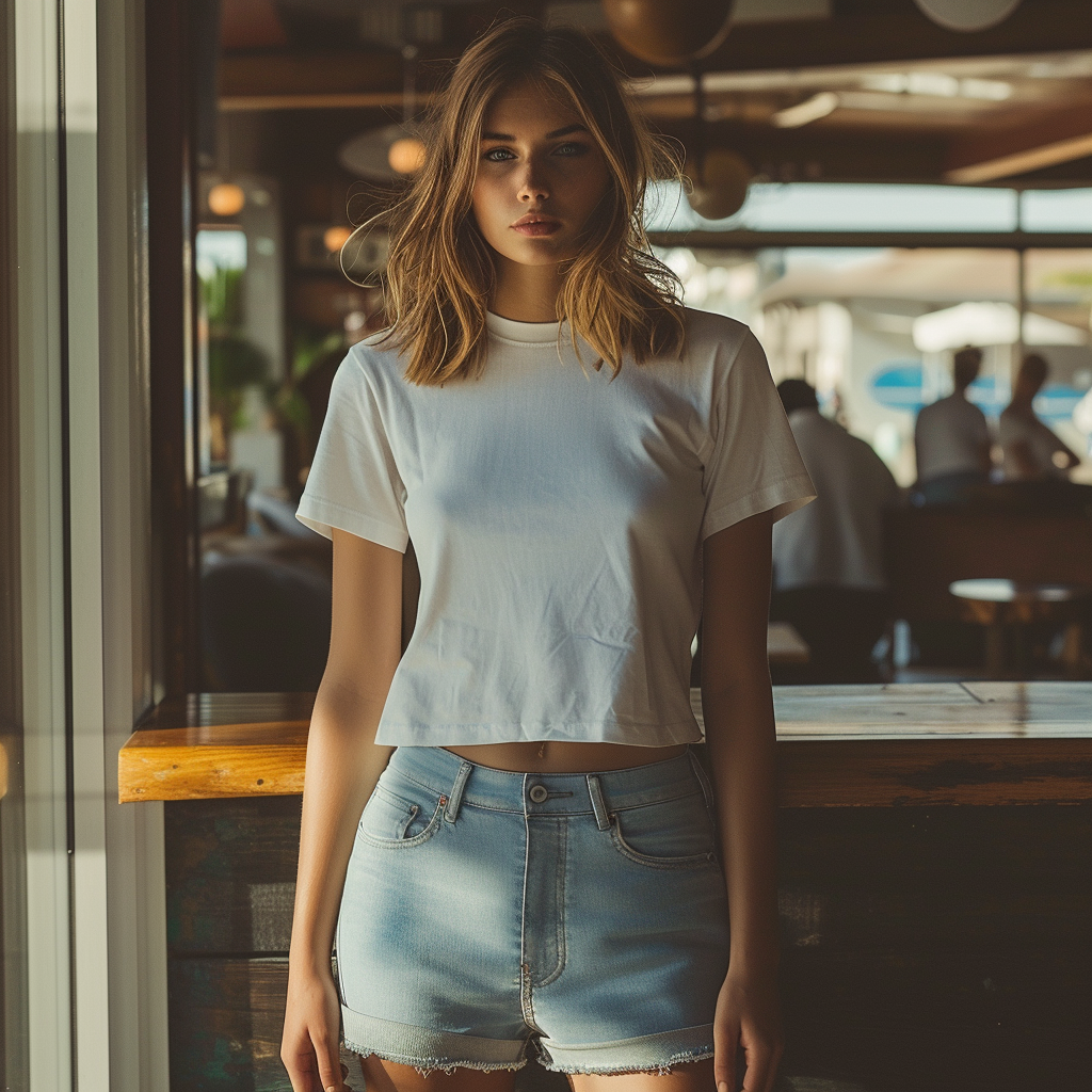 Female Model at Beach Cafe