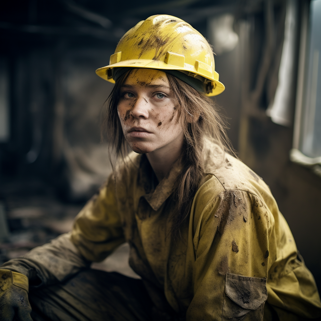 Female Worker in Yellow Work Clothes