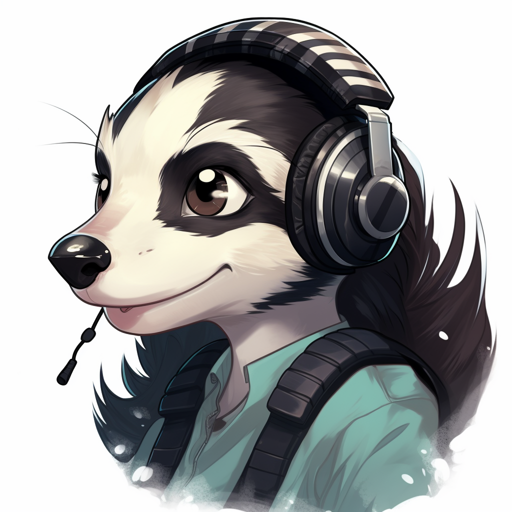 Female Badger wearing a headset