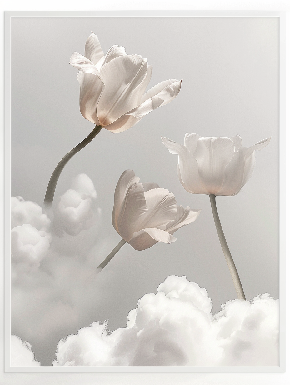 Feminine poster with floating tulips