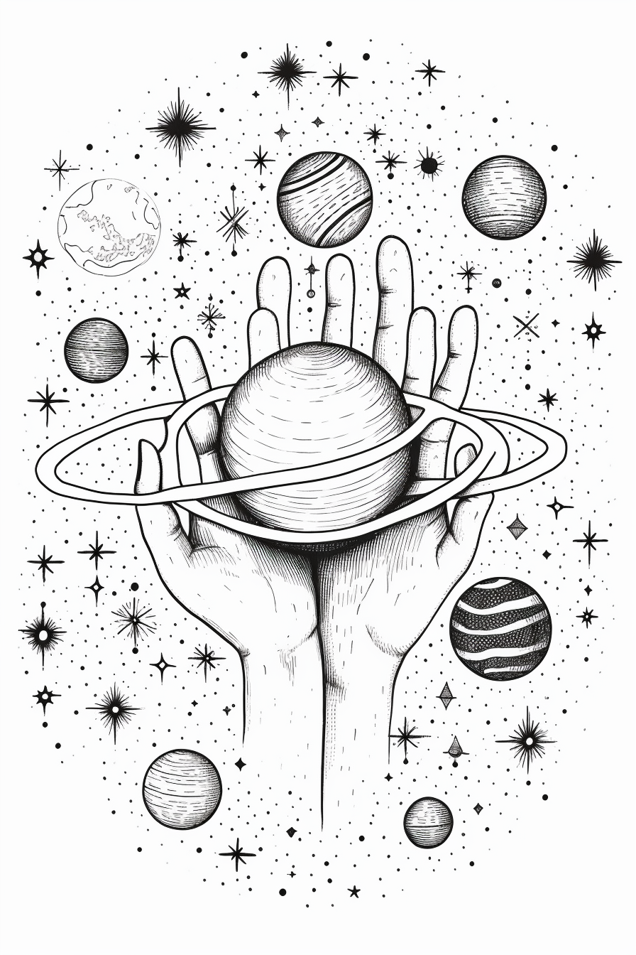 Feminine Hands Holding Planets and Stars