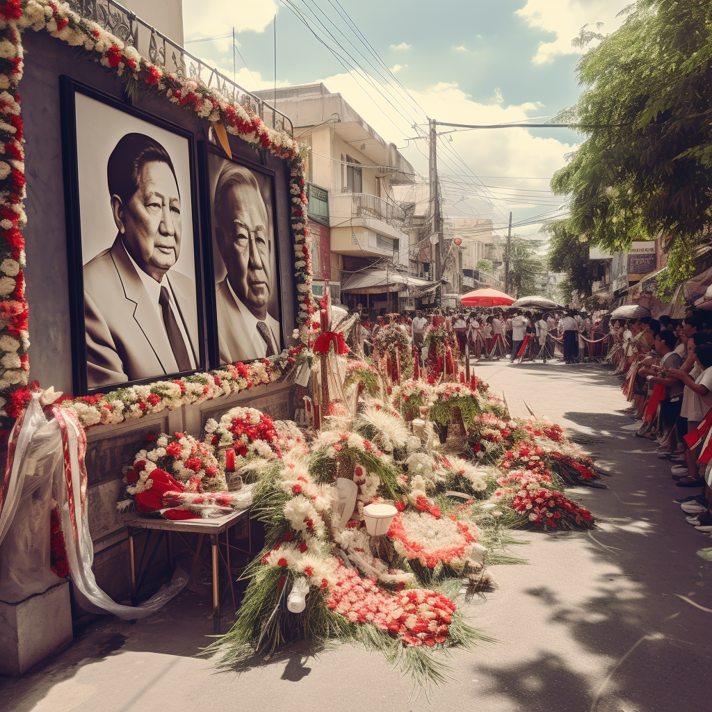 Realistic photo of Filipino dirty street cemetery during All Souls Day