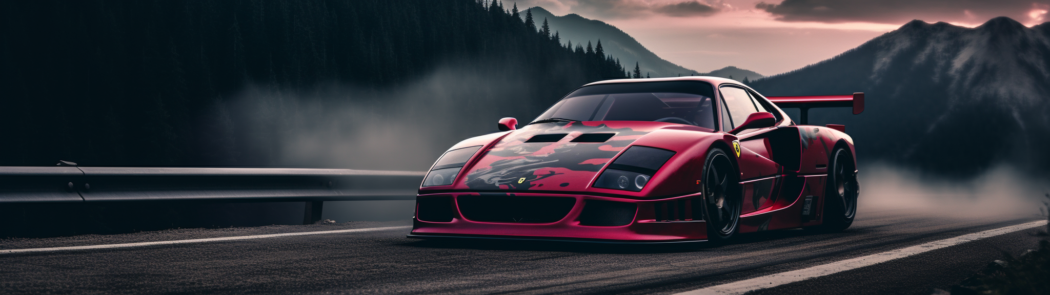 Ferrari F40 creating vaporwave smoke while drifting