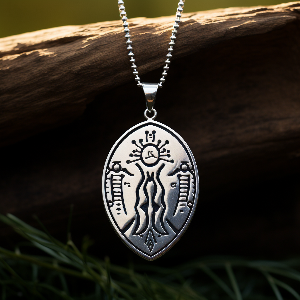 Engraved silver pendant with fertility goddess emblem