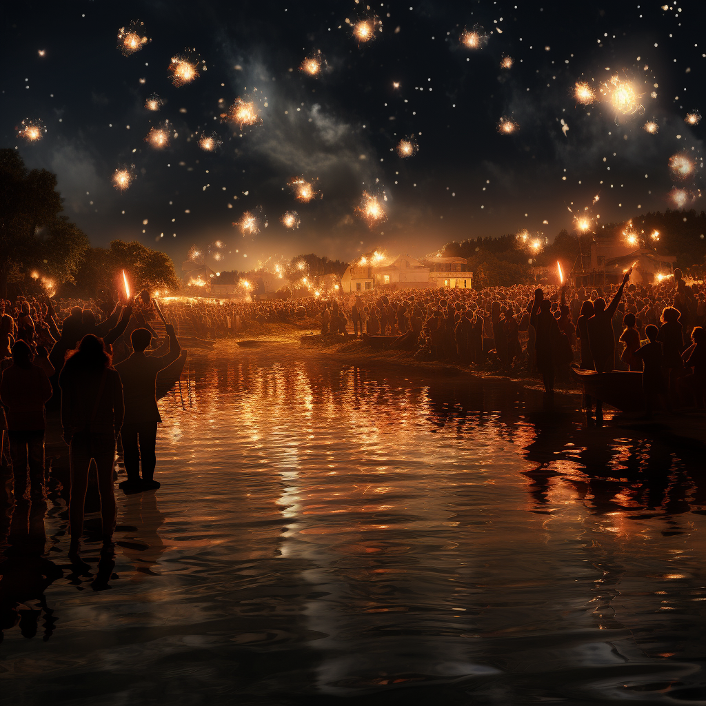 Festival Torches Joining Light of the Moon