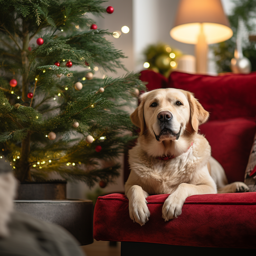 Festive living room with Christmas tree