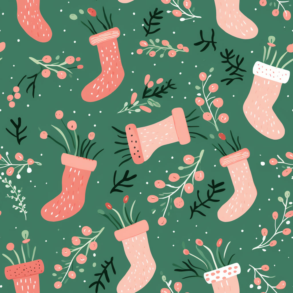 Festive stockings and holly sprigs pattern