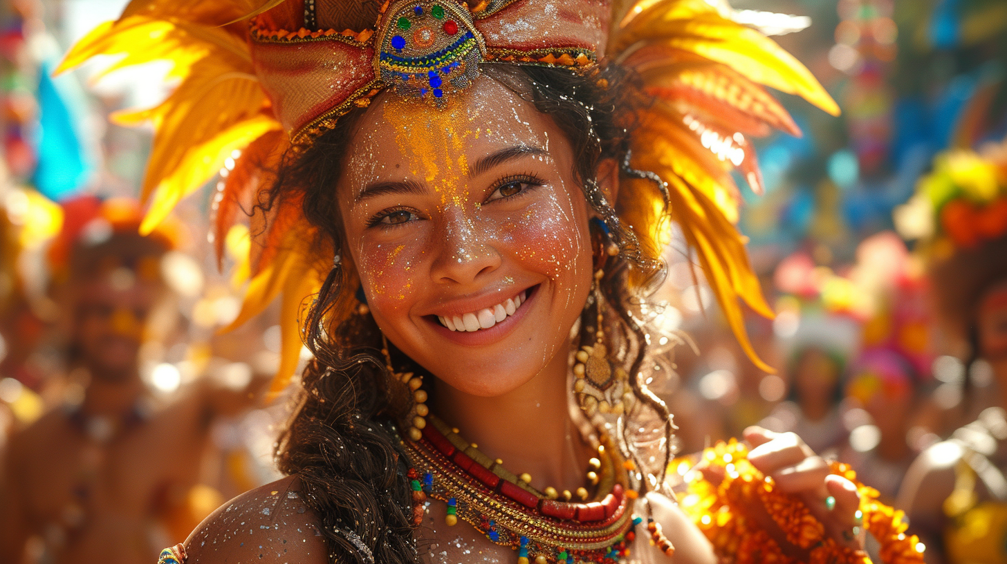 Festive street parade with traditional dancer