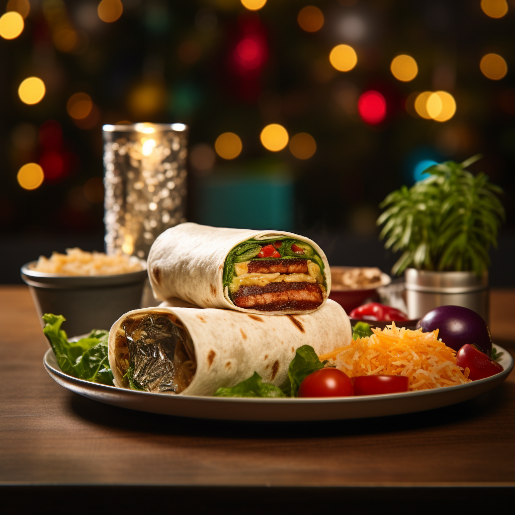 Delicious, colorful burrito with a 'FREE' gift card